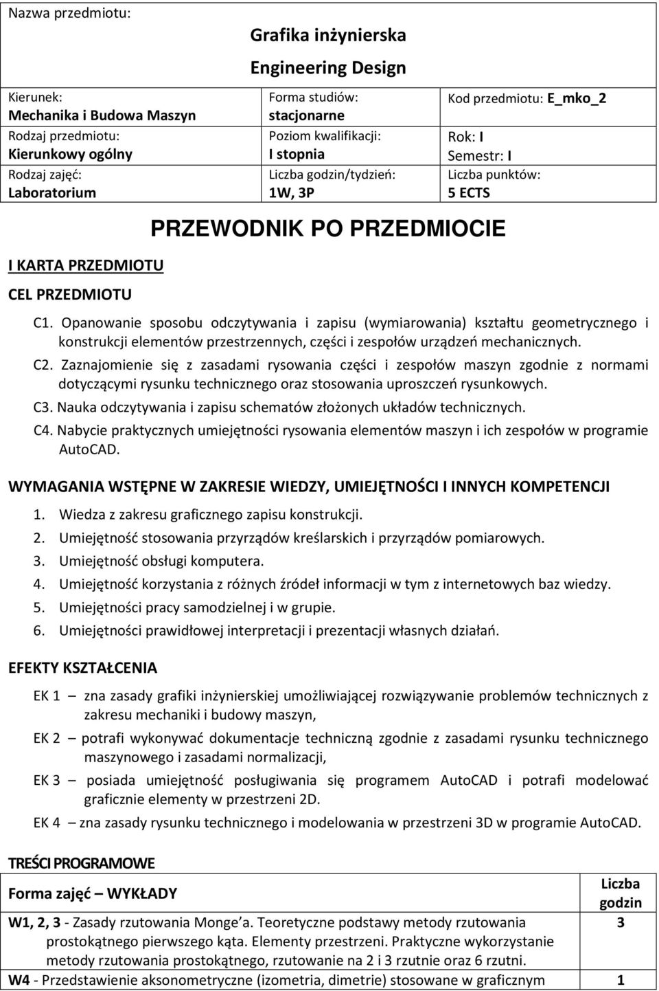 Zaznajomienie się z zasadami rysowania części i zespołów maszyn zgodnie z normami dotyczącymi technicznego oraz stosowania uproszczeń rysunkowych. C.