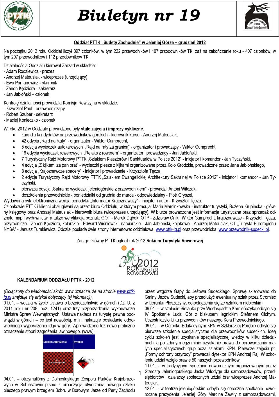 Działalnością Oddziału kierował Zarząd w składzie: - Adam Rodziewicz - prezes - Andrzej Mateusiak - wiceprezes (urzędujący) - Ewa Parfianowicz - skarbnik - Zenon Kędziora - sekretarz - Jan Jabłoński