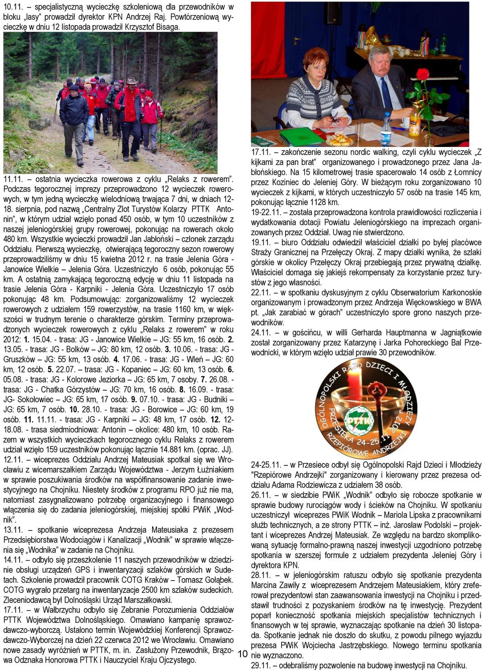 sierpnia, pod nazwą Centralny Zlot Turystów Kolarzy PTTK Antonin, w którym udział wzięło ponad 450 osób, w tym 10 uczestników z naszej jeleniogórskiej grupy rowerowej, pokonując na rowerach około 480