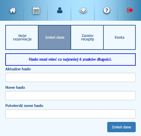 17 Rys. 19. Formularz zmiany danych użytkownika 5.2.2. Zmień hasło Zmiana hasła użytkownika dostępna jest z menu Moje konto po wybraniu opcji Zmień hasło.