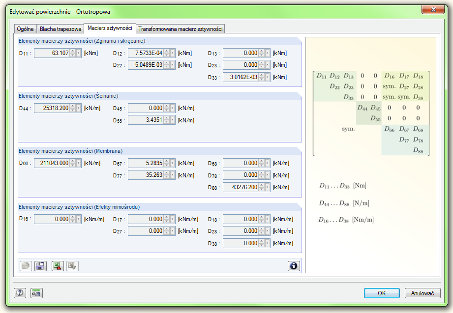 Analizy wpływu współpracy blach poszycia z konstrukcją nośną 47 Rys. 4. Definiowanie płyty ortotropowej w programie RFEM Fig. 4. Defining of the trapezoidal steel sheet profiles in RFEM software Rys.