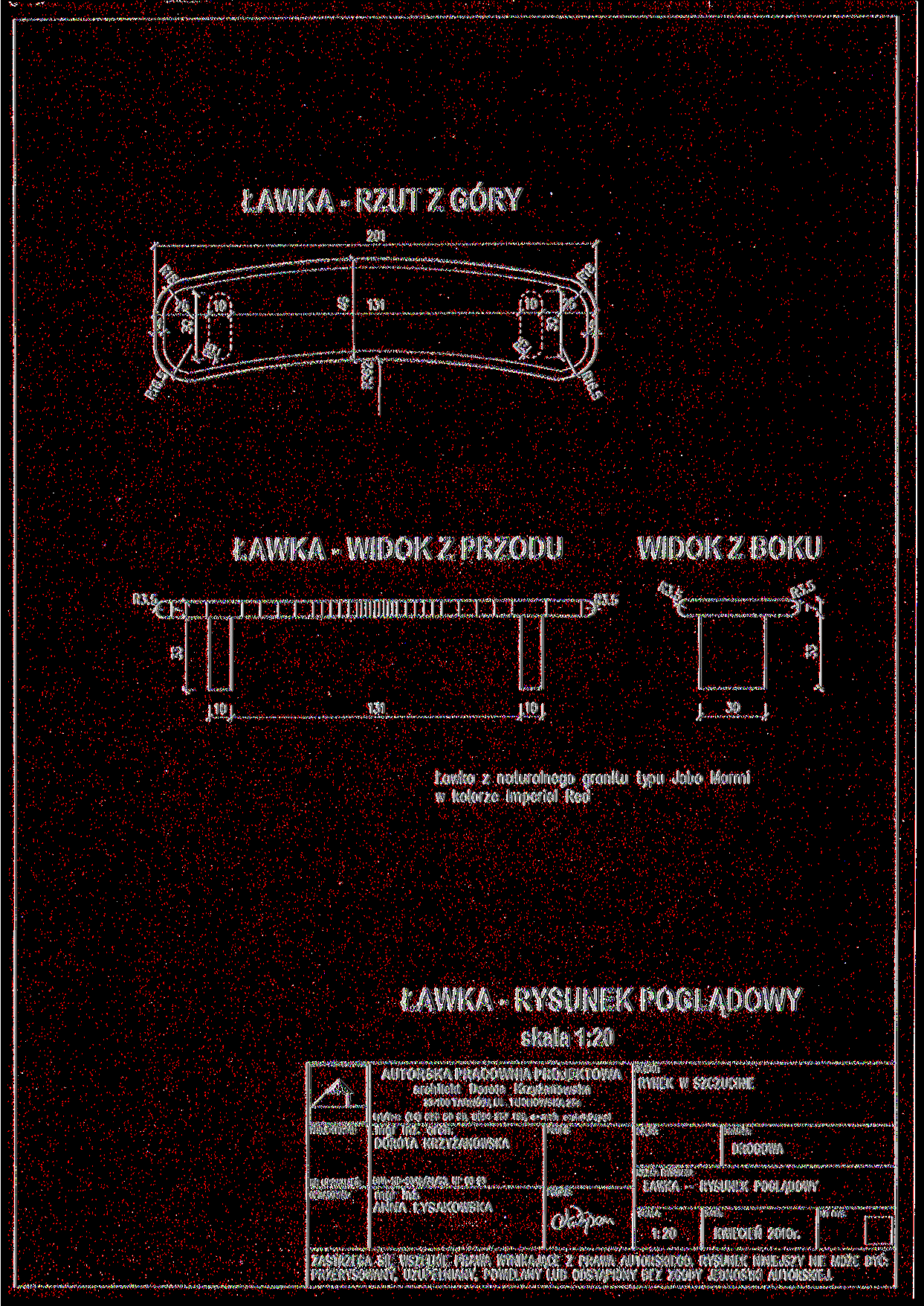 ŁAWKA - RZUT Z GÓRY R3.5, ŁAWKA WIDOK Z PRZODU R3.
