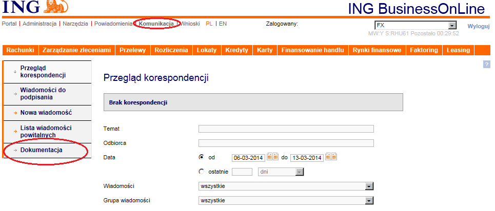 1. Wstęp Moduł Komunikacja Dokumentacja w ING BusinessOnLine umożliwia obsługę umów/dokumentów, w tym: dostęp do dokumentów przygotowanych przez bank dotyczących produktów udostępnionych Klientom (np.