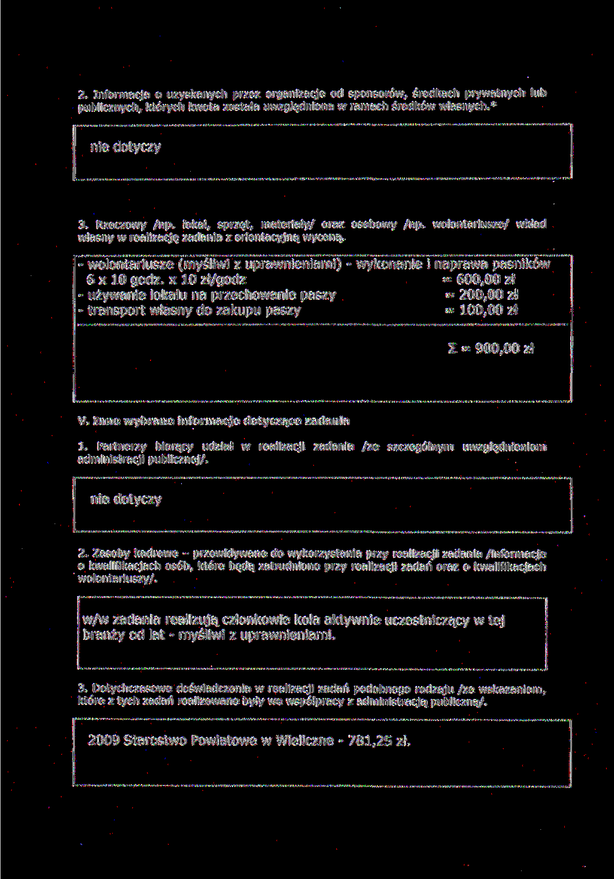 2. Informacja o uzyskanych przez organizacje od sponsorów, środkach prywatnych lub publicznych, których kwota została uwzględniona w ramach środków własnych.* 3. Rzeczowy /np.