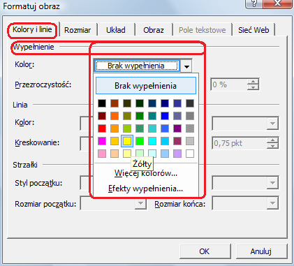 Zastosowanie koloru przezroczystego: a) Kliknij obiekt graficzny b) Wybierz polecenie Widok-> Paski narzędzi-> Obraz (jeśli pasek narzędzi nie jest wyświetlony) c) Kliknij przycisk Ustaw kolor