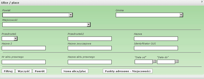 3 Mazowiecki System Informacji Przestrzennej - Moduł Rejestrów W celu dokonania powyższej implementacji w aplikacji Moduł Rejestrów, Ewidencja ulic i numerów porządkowych nieruchomości, wyróżniono