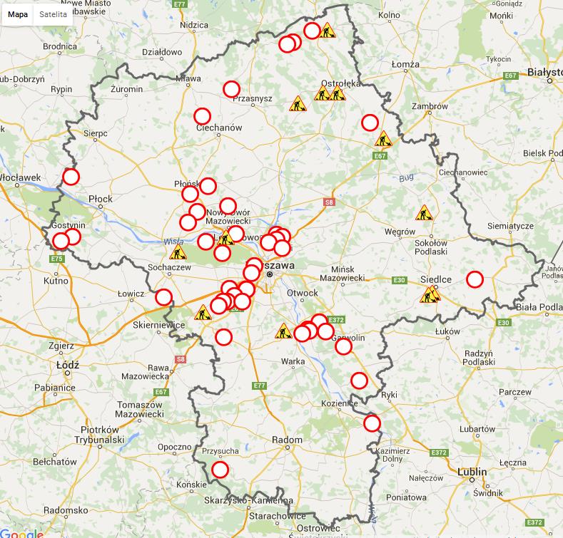 automatycznych stacjach WIOŚ w Warszawie Skala