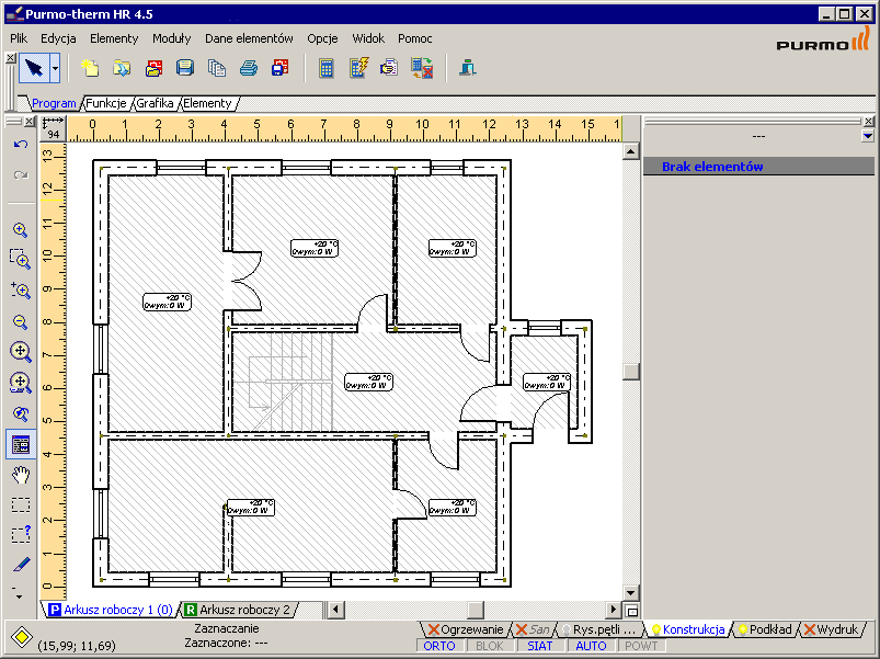 Lekcja 3 Purmo-therm HR 4.5 + Purmo-OZC 4.5 10.W tym momencie mamy gotowe pomieszczenia skonstruowane ze ścian, drzwi i okien.