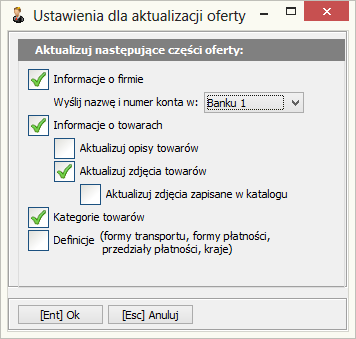 A. Funkcja Aktualizacja oferty dla Apteki Internetowej. Po wybraniu funkcji zostanie wyświetlone okno umożliwiające wybór, które informacje mają zostać zaktualizowane: Rys. 8.