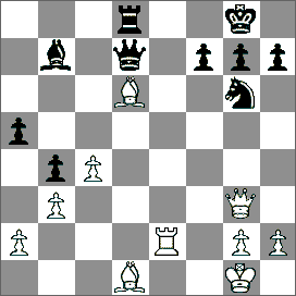 4.Partia hiszpańska [C84] Günsav (Turcja) Ridameya (Hiszpania) 1.e4 e5 2.Sf3 Sc6 3.Gb5 a6 4.Ga4 Sf6 5.0 0 Ge7 6.d4 ed4 7.e5 Se4 8.Sd4 Sd4 9.Hd4 Sc5 10.Sc3 0 0 11.Ge3 d6 12.Wad1 Sa4 13.Ha4 Gd7 14.