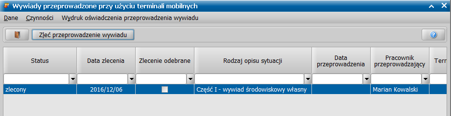 W ten sposób można zlecić wywiady wszystkim rodzinom, z którymi zamierzamy przeprowadzić wywiady przy pomocy terminalu, pamiętając aby wskazywać właściwych pracowników, którzy mają przeprowadzić te