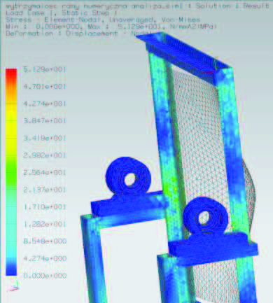 STANOWISKO DO BADANIA ODKSZTAŁCE DYNAMICZNYCH, ZJAWISKO DELAMINACJI 2.3 Symulacje numeryczne W kolejnym etapie projektu przeanalizowano zaprojektowane rozwizanie konstrukcyjne w Advanced Simulation.