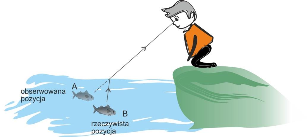 dalej niż znajduje się ona w rzeczywistości (rys 1) Rys 1 Na hasło ryba załamanie światła Google wyświetla ponad 112 tysięcy stron, a po angielsku (fish refraction) jest ich ponad 400 tysięcy Czy