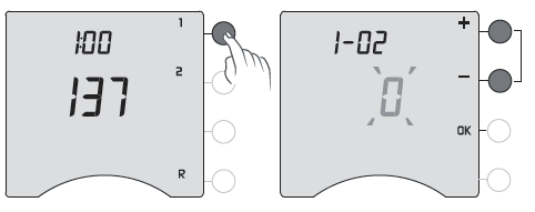 9. Ustawienia podstawowe Menu 1 W celu wejścia w menu ustawień, należy ustawić pokrętło na znak, następnie nacisnąć i przytrzymać przez 5 sekund przycisk.