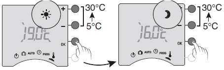 19. Ustawianie zadanych temperatur W celu ustawienia wartości zadanych temperatur należy ustawić pokrętło na znak Naciskamy przycisk i