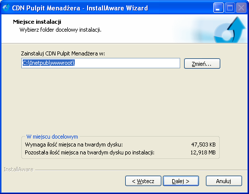 Podręcznik Użytkownika systemu CDN OPT!MA Str. 13 Wybór miejsca instalacji Ważnym parametrem podawanym podczas instalowania programu jest folder instalacji.