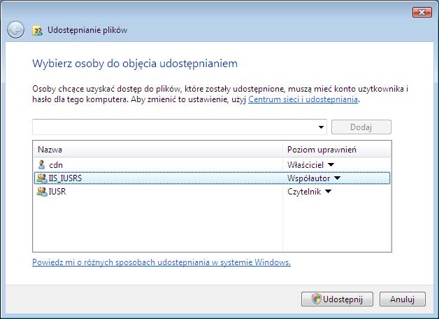 0 Udostępnienie katalogu Wydruki na przykładzie systemu Windows Vista W celu udostępnienia
