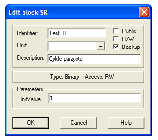 Edytując właściwości bloku (Edit) nadaje się mu nazwę (Identifier, bez cyfr, spacji, i polskich znaków), jednostki sygnału wejściowego (Unit) oraz opis (Description). 3.