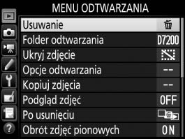 D Menu odtwarzania: zarządzanie zdjęciami Aby wyświetlić menu odtwarzania, naciśnij przycisk G iwybierz kartę D (menu odtwarzania).