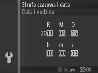 6 Wybierz język i ustaw godzinę. Po pierwszym włączeniu aparatu zostanie wyświetlone okno dialogowe wyboru języka.