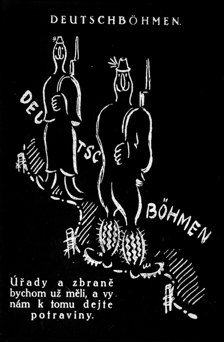Vznik německé provincie Deutschböhmen v roce 1918. Pokus Němců o odtržení v české karikatuře (Nebojsa, č. 5 z 5. 12.