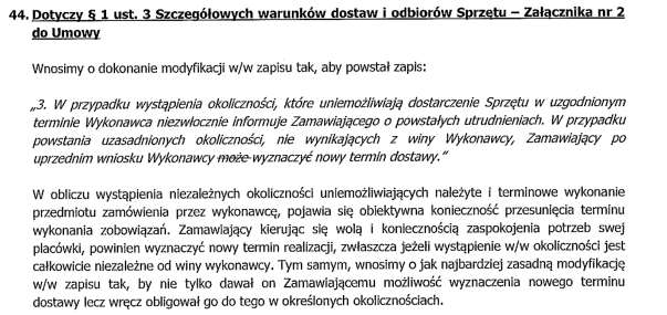 Odpowiedź Zamawiającego: Zamawiający wyraża zgodę na proponowaną zmianę.