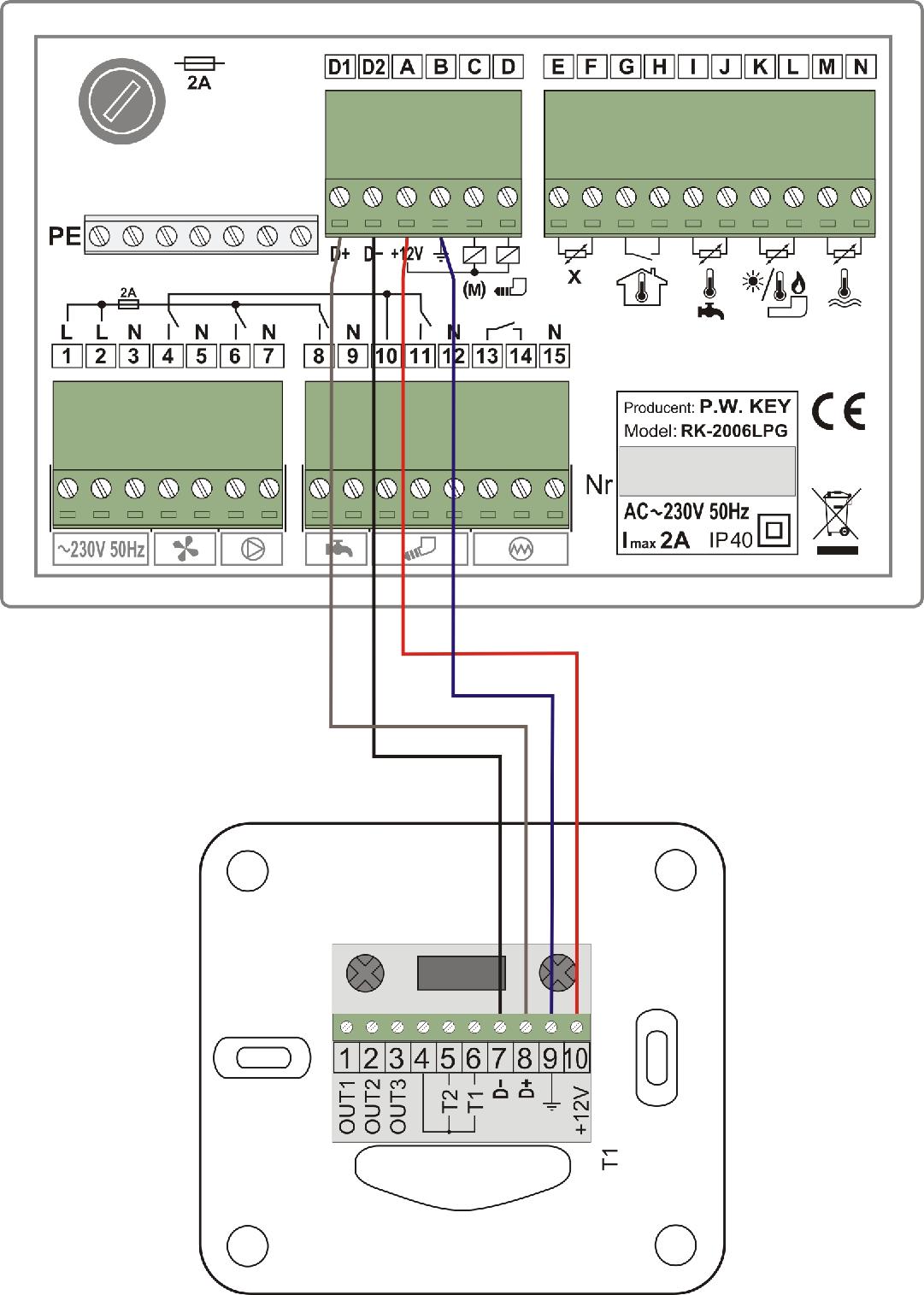 Schemat podłączenia regulatora pokojowego