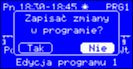 3. Edycja programu (PRG 1, PRG 2, PRG 3, program ręczny). W tej grupie parametrów możemy zdefiniować według własnych potrzeb trzy tygodniowe programy czasowe.