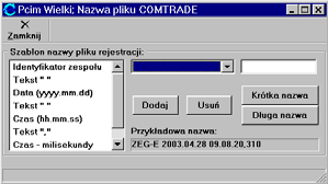CZAZ-RL 4. Obsługa i eksploatacja INSTRUKCJA OBSŁUGI CZAZ-RL Wzornik nazwy pliku Wzornik nazwy plików COMTRADE pozwala użytkownikowi ustawić szablon nazw plików rejestracji zakłóceń.