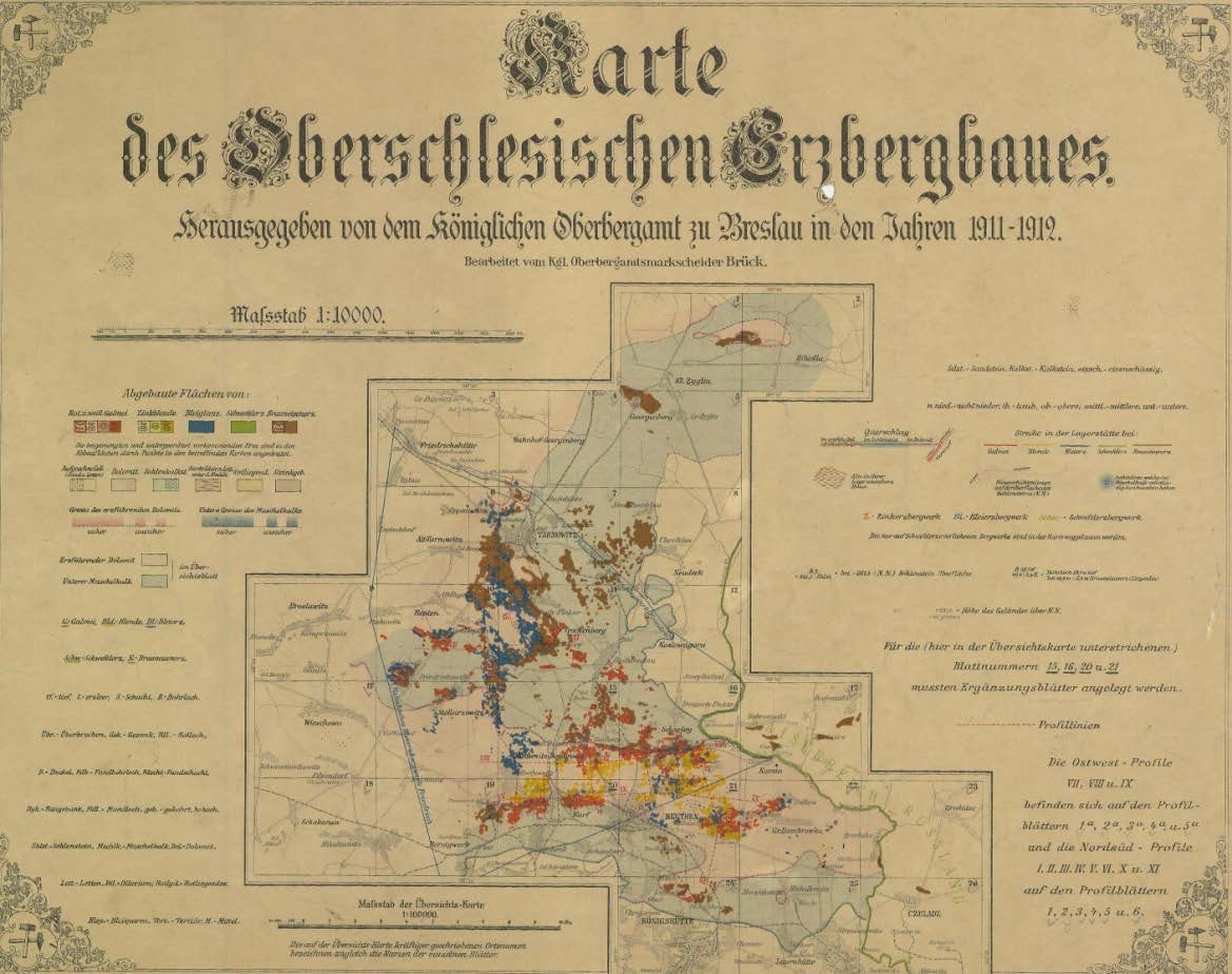 Rys. 6. Przeglądowa mapa górnictwa rud metali w skali 1:10 000 wydanej przez Królewski Wyższy Urząd Górniczy we Wrocławiu Fig. 6. The reviewing map of mining of metal ores on a 1:10,000 scale published by the Royal Higher Mining Office in Wrocław 6.