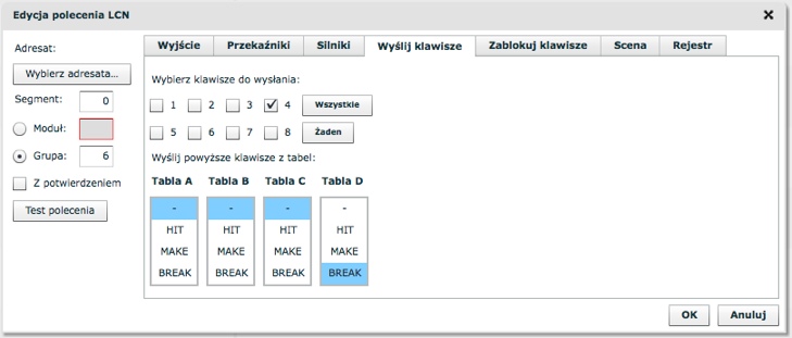 Rolety stop Definiowanie zdarzenia dla zatrzymania grupy rolet jest również analogiczne. Różnice są następujące 1. Zmiana nazwy w polu Wartość na stop. 2.