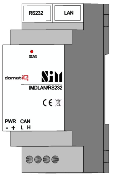 Katalog modułów INNE IMDCAN/LAN Moduł interfejsu CAN/LAN/RS232 Moduł interfejsu CAN/LAN/RS232, do montażu na szynie DIN, szerokość 2M Umożliwia dostęp do sieci Domatiq poprzez LAN Moduł służy do