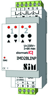 IMD2BLI/N/P Moduł dwuroletowy 6A Moduł dwuroletowy 6A ze sterowaniem czasowym, do montażu na szynie DIN, szerokość 2M Moduł umożliwia: sterowanie roletami, markizami, żaluzjami (podnoszenie,