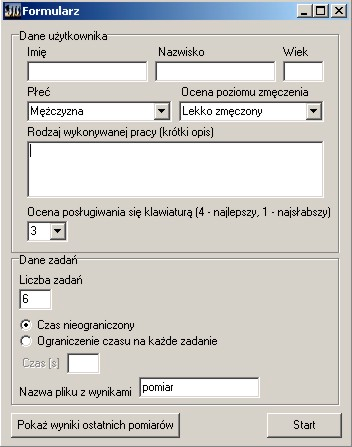 Tadeusz Juliszewski Oprócz wyników testu archiwizowane są także dane osobowe badanej osoby (imię, nazwisko, wiek, płeć), a także opisowa charakterystyka wykonywanej pracy.