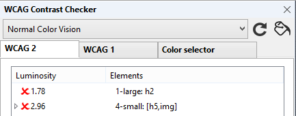 WCAG Contrast checker - oznaczenie typu elementu i wielkości