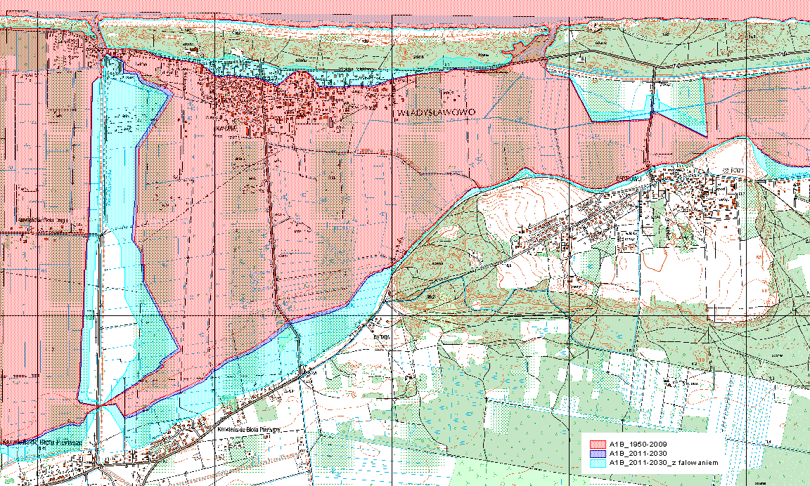 Należy dodać, że przedstawione poniżej mapy zostały wykonane dla określonego wcześniej obszaru pilotażowego w rejonie Karwi. Scenariusz A1B Na rys. 6.4.