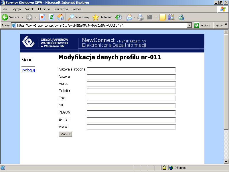 Rys. Okno formularza rejestracyjnego Pole nazwa skrócona ograniczona jest do 10 znaków. Nazwa skrócona stanowi identyfikator emitenta na stronie internetowej.