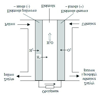 Rys. 1. Zasada dzia³ania ogniwa paliwowego typu PEMFC Fig. 1. The rule of working of a PEM fuel cell nêtrzny ogniwa.