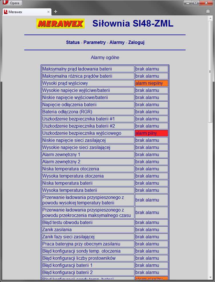 Instrukcja Obsługi SI48-ZM-MK Nr dok. 0459.00.95-01.0 Strona: 18/20 Zakładka Alarmy.