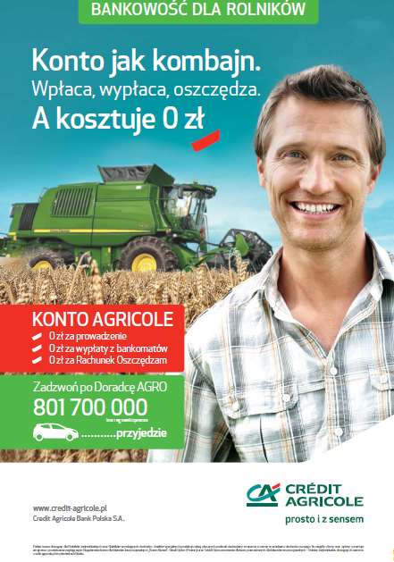 Konto dla rolników AGRICOLE 0 zł za prowadzenie rachunku 0 zł wpłaty i wypłaty gotówkowe 0 zł za przelewy w automatycznym serwisie telefonicznym, a 1 zł za Internet 0 zł za