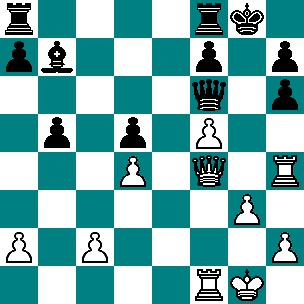 24.We6! Druga w partii ofiara wieży na polu e6, przy czym teraz już partia dla czarnych jest nie do uratowania. 24 Hd7 25.Wb6 Gd8 26.Hc3 Gc7 27.Wc6 Wa7 28.Hc5 Kb8 29.f8H+ 1-0 Hxe5 13.Gf4 He4 14.