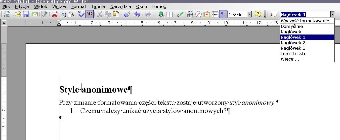 WYSIWYG style Zagadnienie
