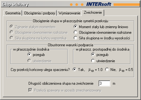 Występują naprężenia spawalnicze zaznaczenie tej opcji spowoduje uwzględnienie w sposobie obliczeń faktu, iż w słupie występują naprężenia spawalnicze.