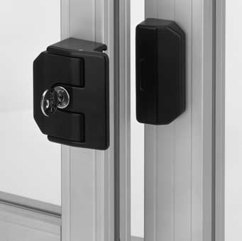 Zamknięcia / Włączniki bezpieczeństwa Zamek zapadkowy Włącznik bezpieczeństwa Magnetyczne lub kulkowe zatrzaśnięcie Standard Zamek zapadkowy składa się z obudowy drzwiowej z zapadką jak również