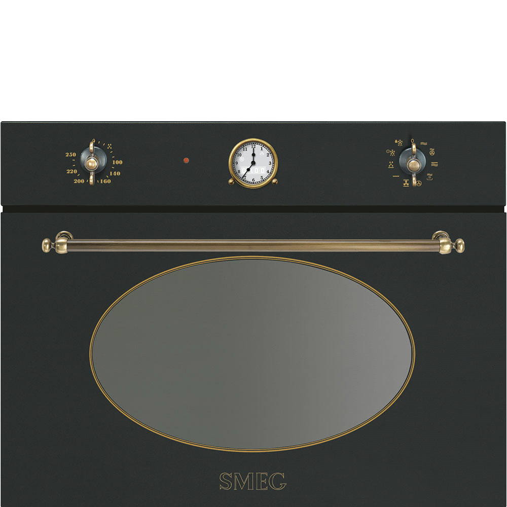 SF4800MCAO Nowość Piekarnik elektryczny z funkcją mikrofali, wysokość 45 cm, zegar analogowy, 6 funkcji pieczenia, czyszczenie parowe, pojemność netto: 40 l EAN13: 8017709206406 ESTETYKA / STEROWANIE