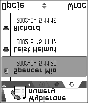 Wskazówka Aby przejrzeæ listê wys³anych wiadomo ci, przejd¼ do Wiadomo ci Wys³ane. Spis ostatnich po³±czeñ Przejd¼ do Menu Dodatki Rejestr Ost. po³±czenia.