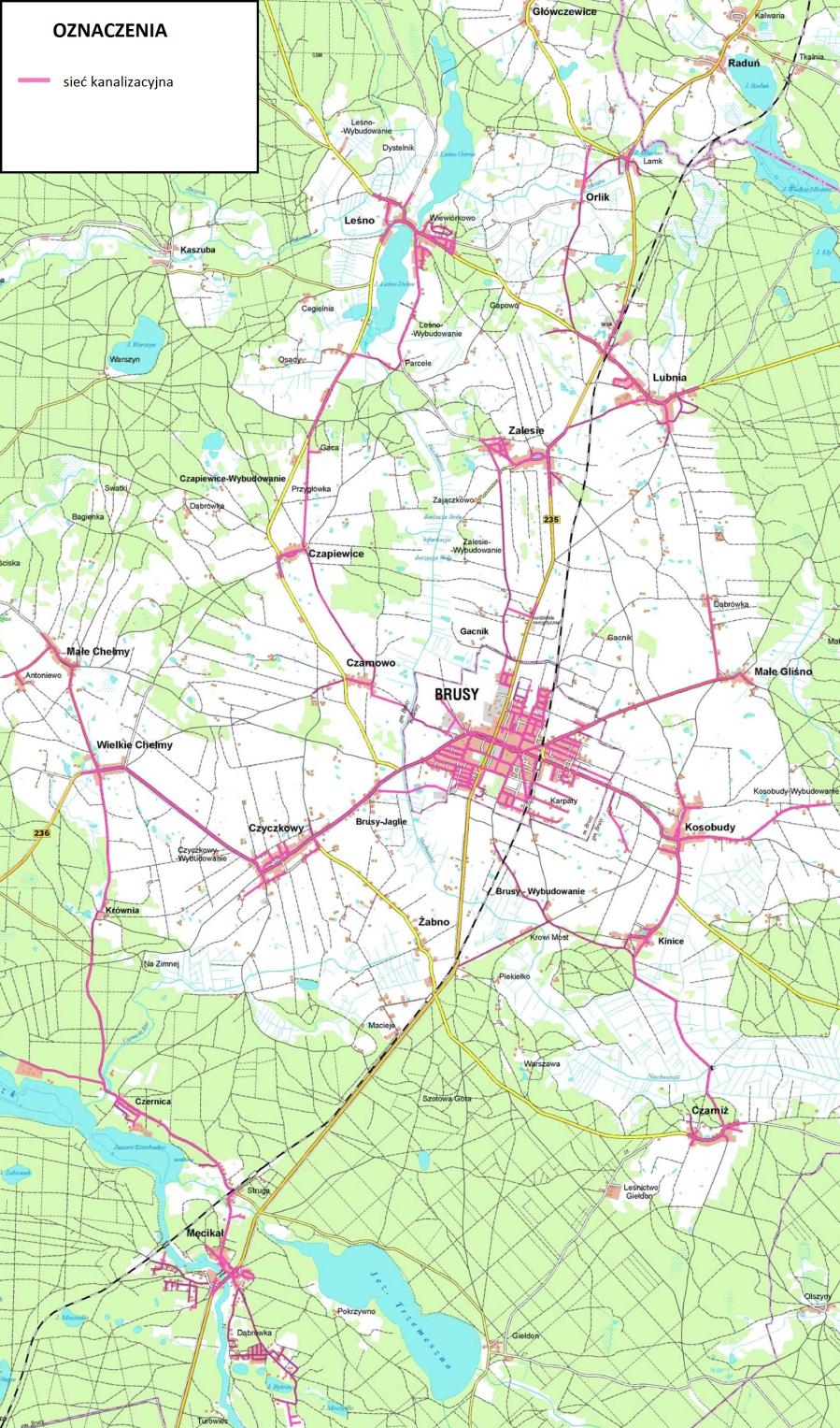 Ryc. 7 Gospodarka ściekowa w gminie Brusy źródło: UM w Brusach Działania inwestycyjne Sieć wodociągowa w gminie Brusy jest systematycznie rozbudowywana.