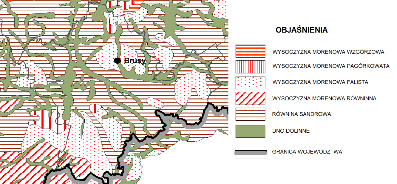 9 Typy genetyczne rzeźby terenu powiatu chojnickiego źródło: Opracowanie Ekofizjograficzne dla Planu Zagospodarowania Przestrzennego Województwa Pomorskiego - aktualizacja 2014r.