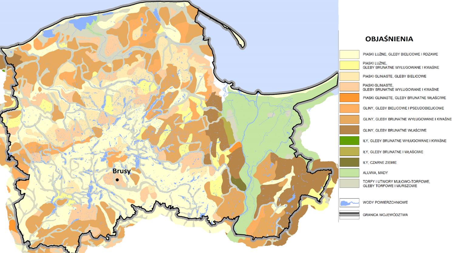 Ryc. 11 Litologia utworów powierzchniowych i typy gleb w województwie pomorskim źródło: Opracowanie Ekofizjograficzne dla Planu Zagospodarowania Przestrzennego Województwa Pomorskiego aktualizacja