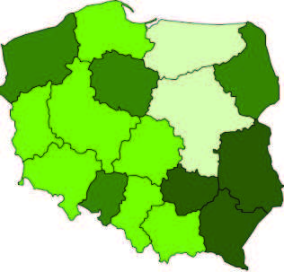 240 w części południowo-wschodniej Polski tzn. tam, gdzie w okresie poprzednim dynamika spadku była najsłabsza, Najniższe przyrosty dotyczyły zaś części centralnej kraju (rys. 6).
